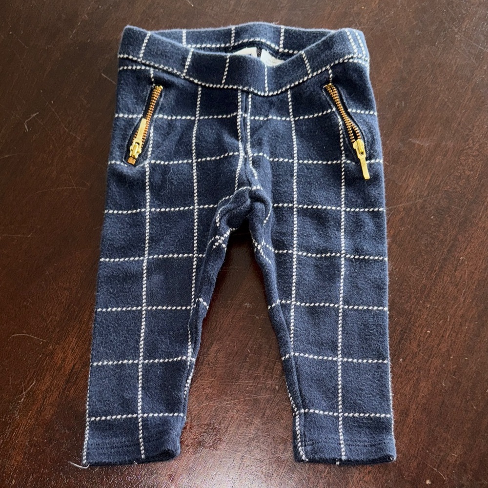 Janie and Jack Navy Windowpane Leggings with Gold Zippers